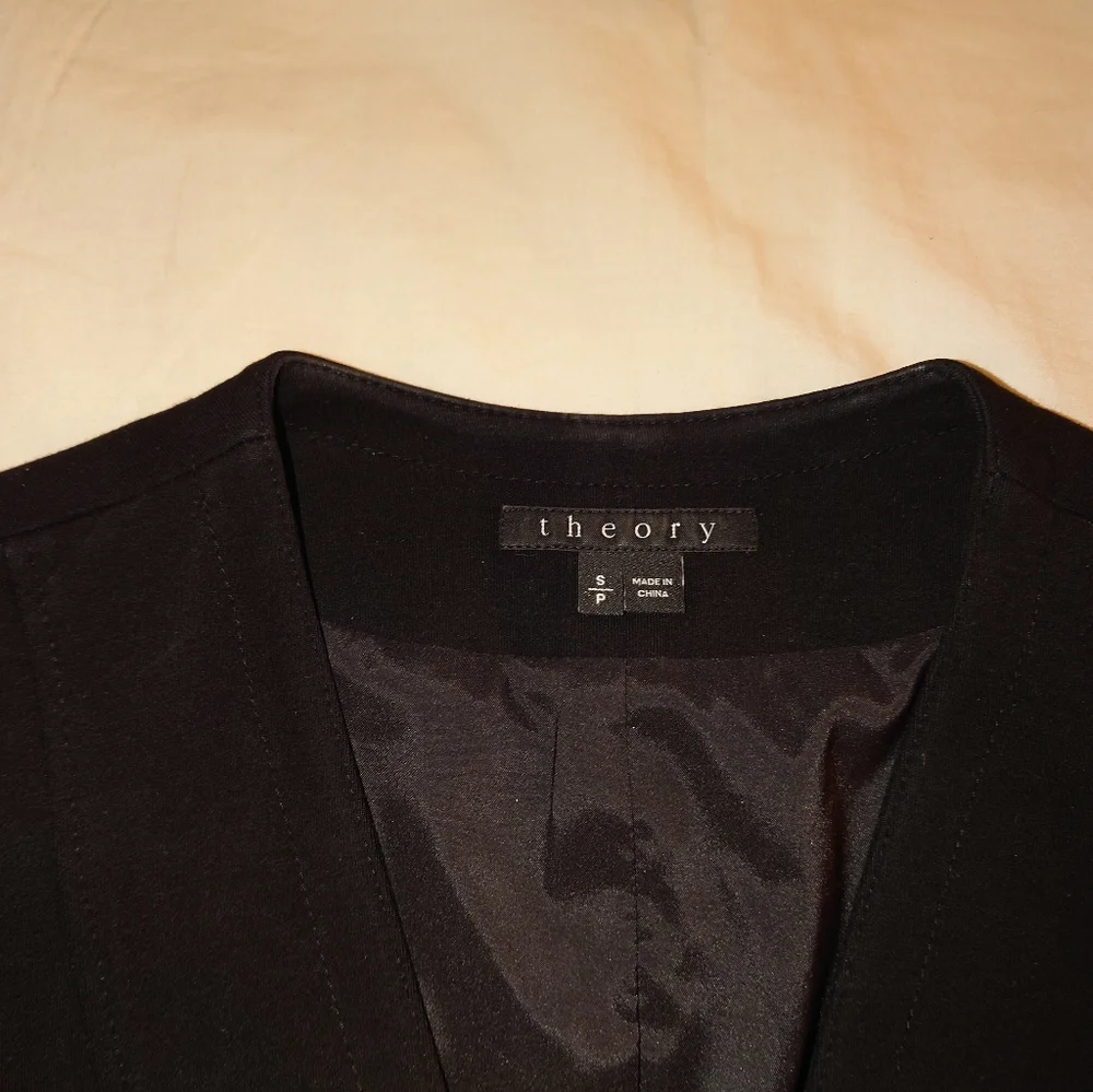 NWOT Black THEORY Leather Blazer Zipper Detail Jacket Open Front Pockets S Small - Picture 8 of 12